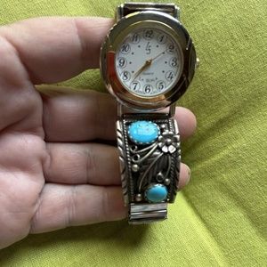 Men's LASCALA STERLING TURQUOISE WATCH VINTAGE Signed. NAVAJO SOUTHWESTERN